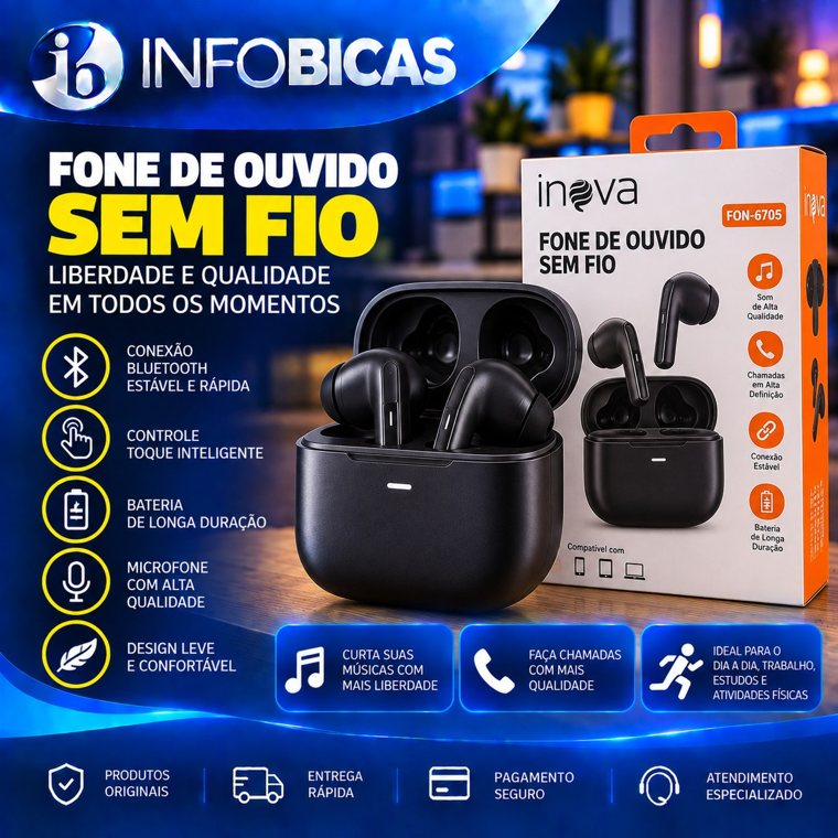 Fone de Ouvido Sem Fio Inova