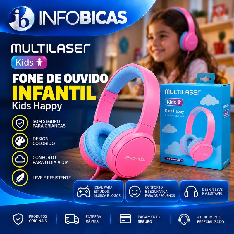 Fone de ouvido infantil Multilaser Kids